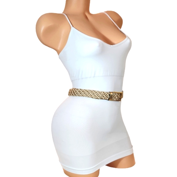 BELT M/L GOLD & LINEN WIDE BRAIDED PREPPY BELT - Picture 3 of 4